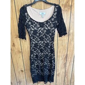 Belle Badgley Mischka Women's Floral Lace Sheath Dress 3/4 Sleeve Black Size 2